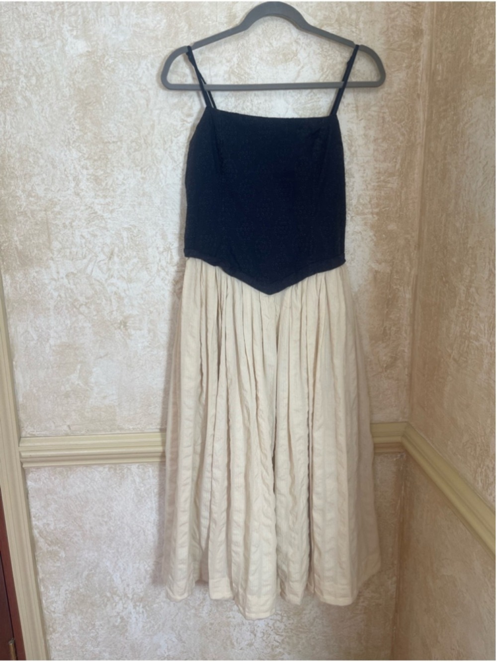 Free People Salvador Midi Dress Sz M Black Cream Embroidered Corset Back Detail - Picture 3 of 16